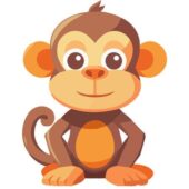 208224318-cute-monkey-sitting-smiling-fun-illustration-of-a-primate